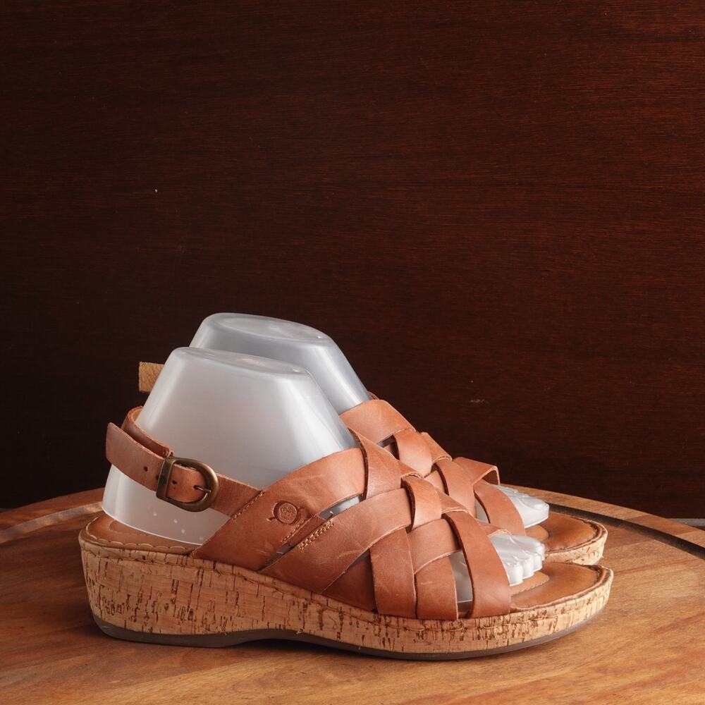 Born Sandals Womens SZ 10 Brown Laila Woven Leather Wedge Comfort Coastal Shoes